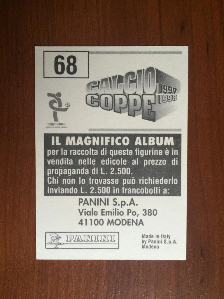 Наклейка Panini Calcio Coppe 1997-1998 Francesco Coco № 68 1