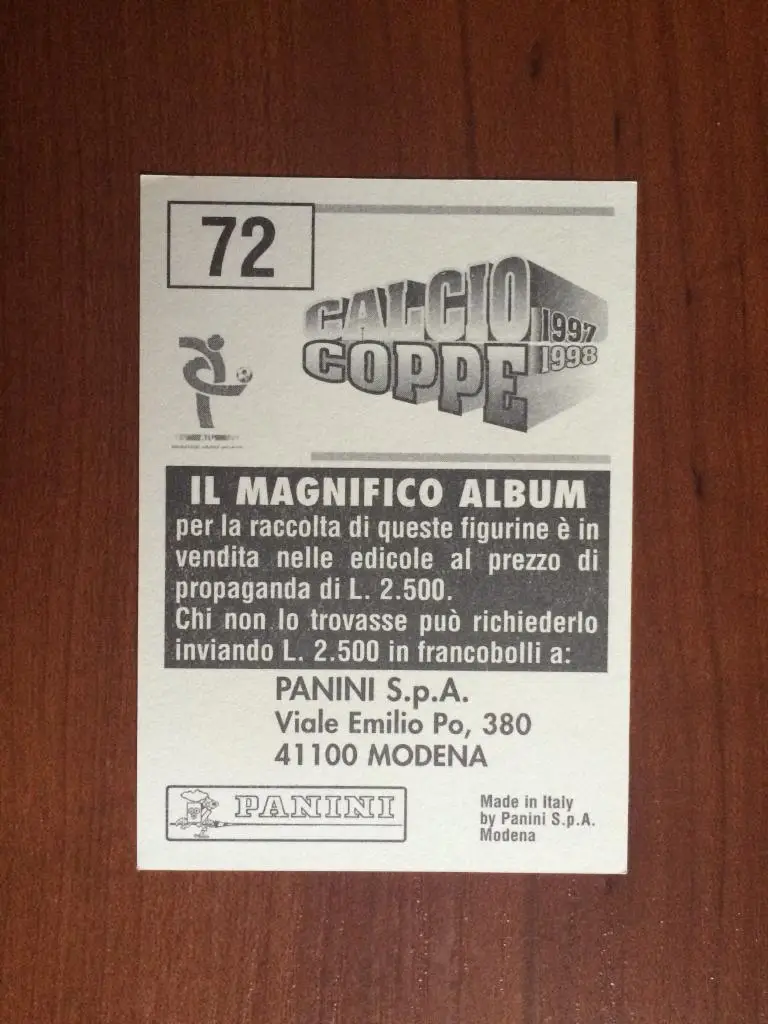 Наклейка Panini Calcio Coppe 1997-1998 Massimo Ambrosini № 72 1