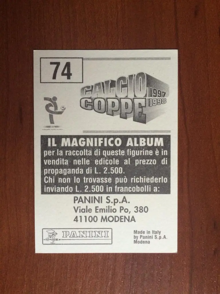 Наклейка Panini Calcio Coppe 1997-1998 Domenico Di Carlo № 74 1
