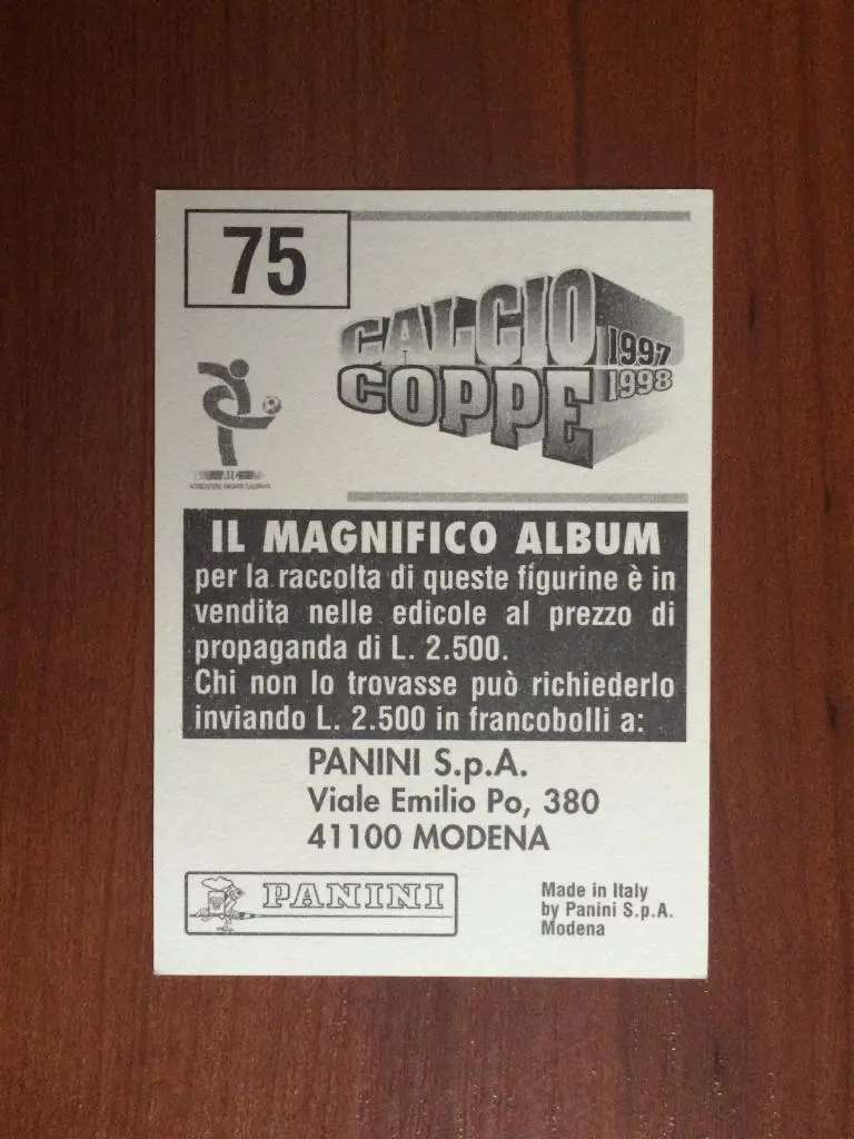 Наклейка Panini Calcio Coppe 1997-1998 Marco Schenardi № 75 1