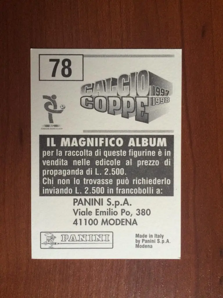 Наклейка Panini Calcio Coppe 1997-1998 Arturo Di Napoli № 78 1