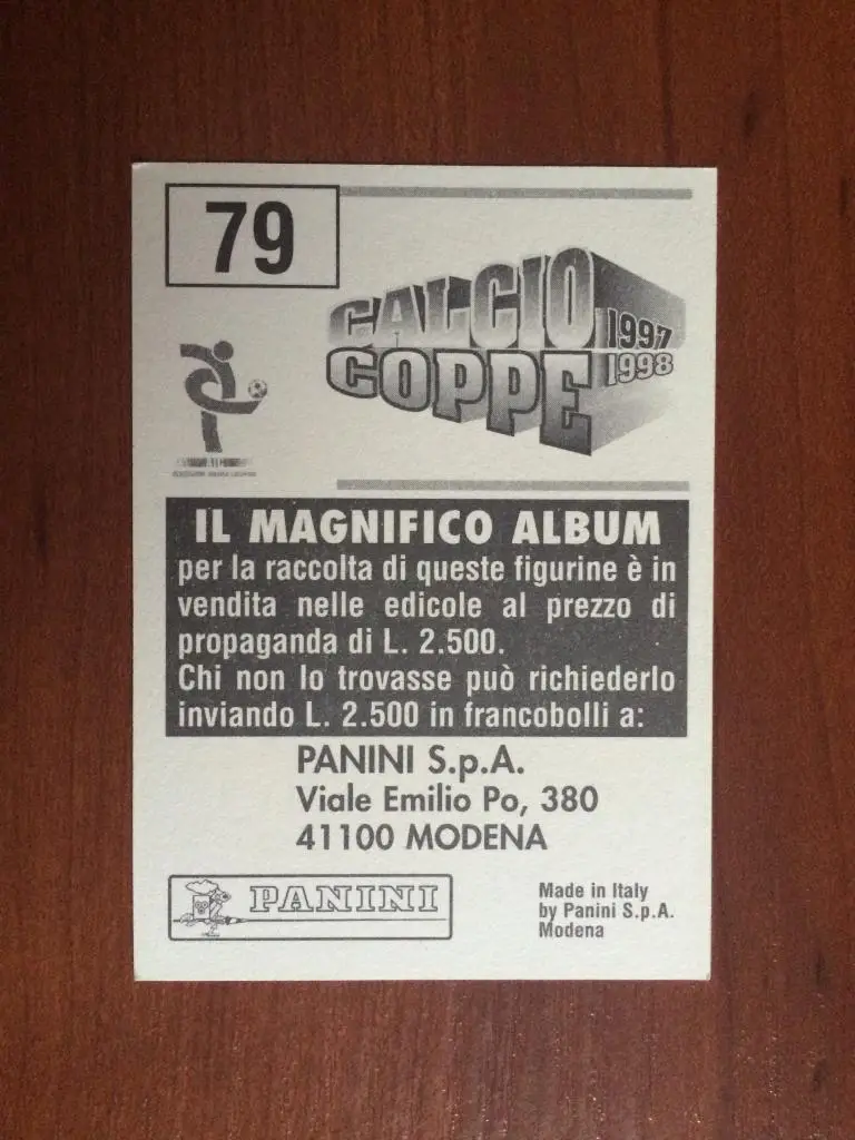 Наклейка Panini Calcio Coppe 1997-1998 Pasquale Luiso № 79 1