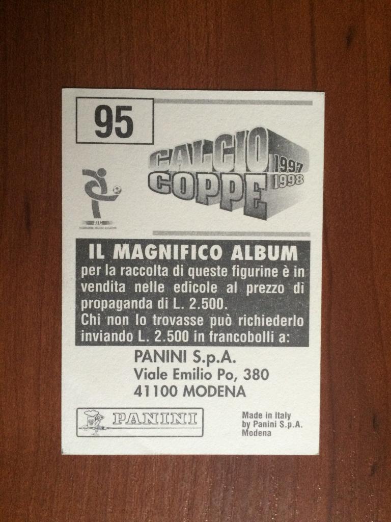 Наклейка Panini Calcio Coppe 1997-1998 Tifoseria № 95 1