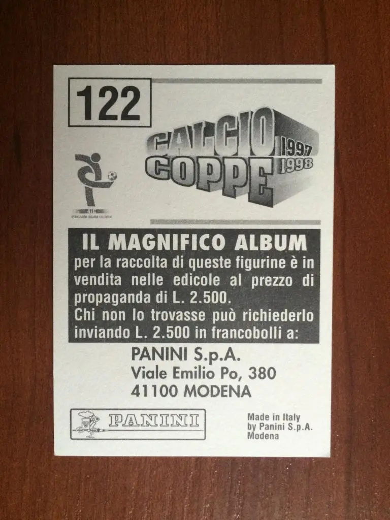 Наклейка Panini Calcio Coppe 1997-1998 Diego Fuser № 122 1