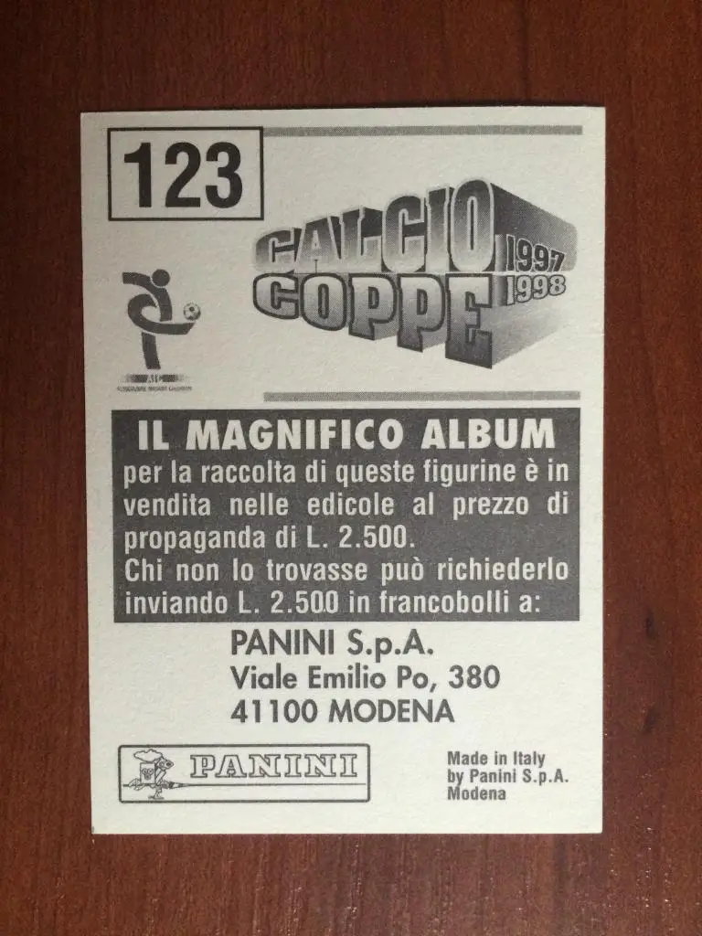 Наклейка Panini Calcio Coppe 1997-1998 Vladimir Jugovic № 123 1