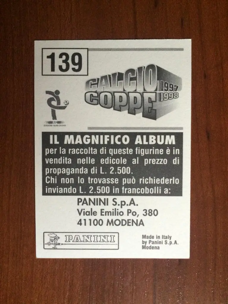 Наклейка Panini Calcio Coppe 1997-1998 Emanuele Pesaresi № 139 1