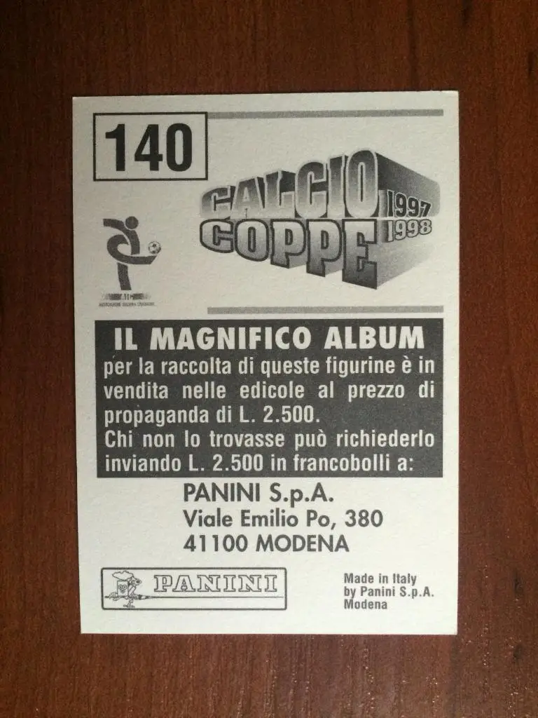 Наклейка Panini Calcio Coppe 1997-1998 Alain Boghossian № 140 1