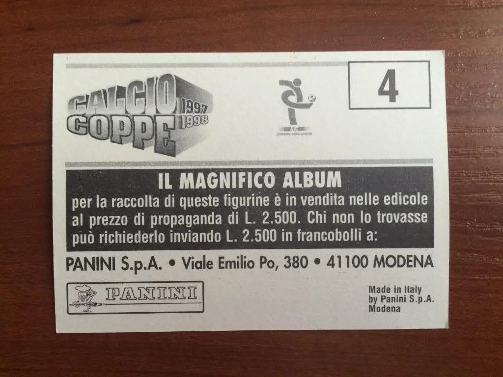 Наклейка Panini Calcio Coppe 1997-1998 Milan 1962-63 № 4 1