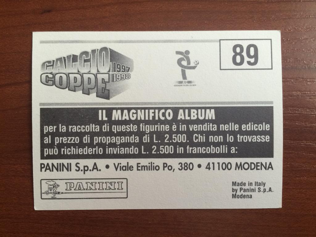 Наклейка Panini Calcio Coppe 1997-1998 Inter 1990-91 № 89 1