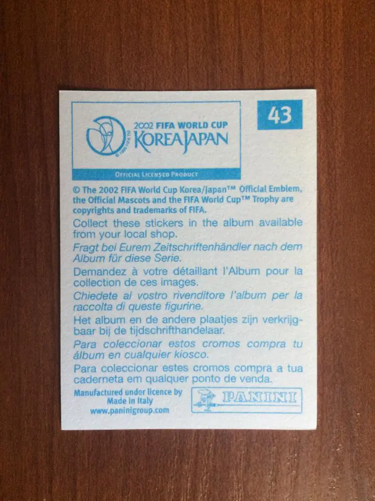 Наклейка PANINI Чемпионат Мира 2002 Team Photo Senegal № 43 1