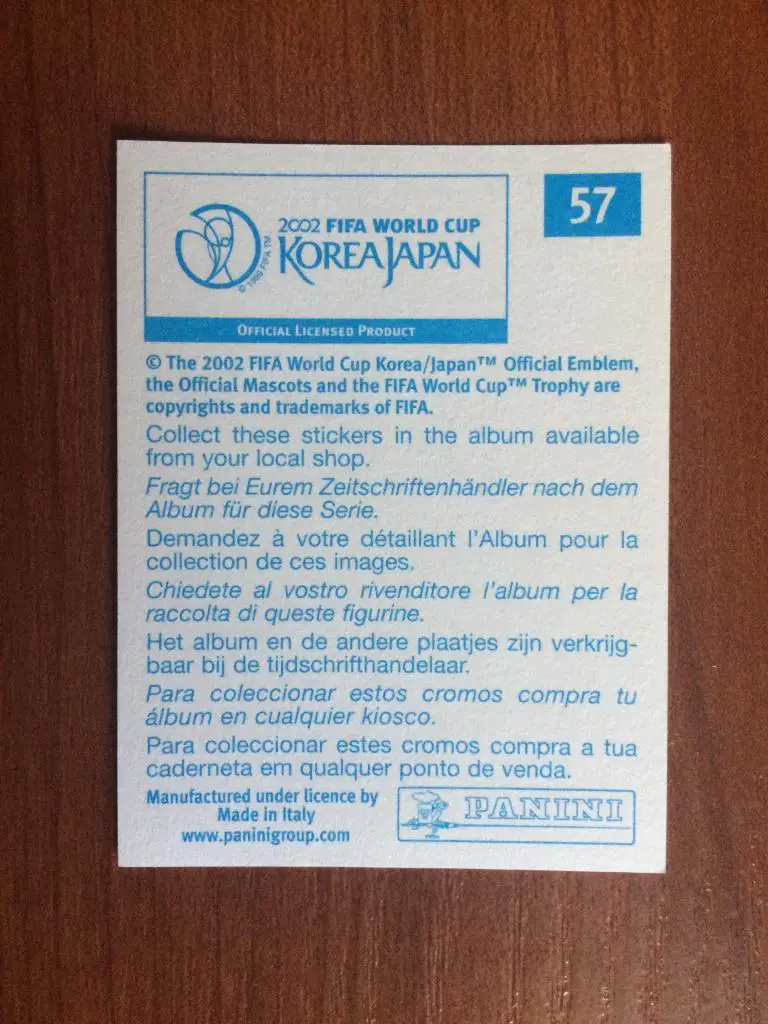 Наклейка PANINI Чемпионат Мира 2002 Khalilou Fadiga № 57 1