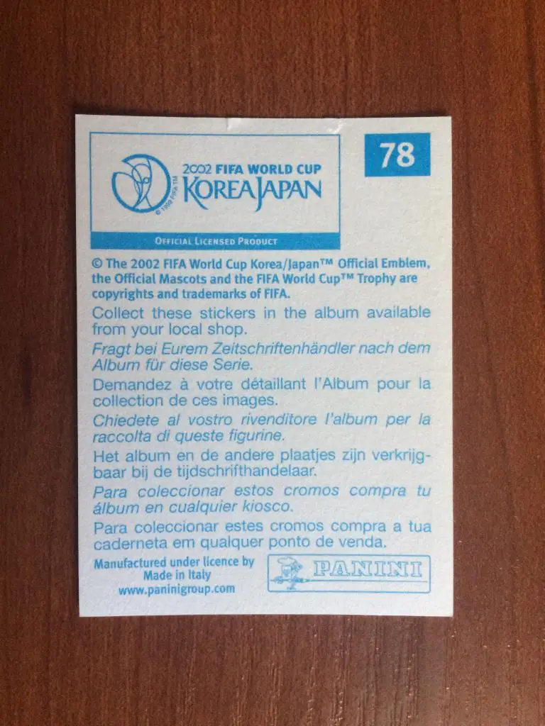 Наклейка PANINI Чемпионат Мира 2002 Javier Ernesto Chevanton № 78 1