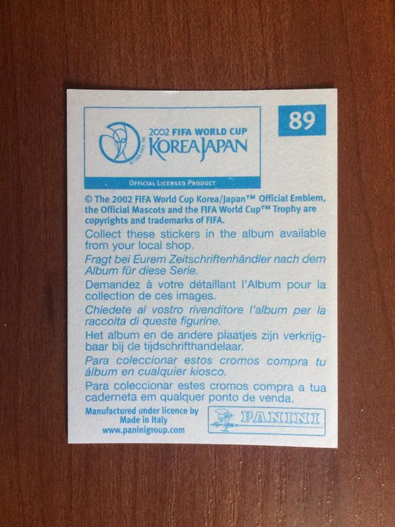 Наклейка PANINI Чемпионат Мира 2002 Claus Jensen № 89 1