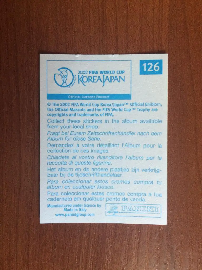 Наклейка PANINI Чемпионат Мира 2002 Amir Karic № 126 1