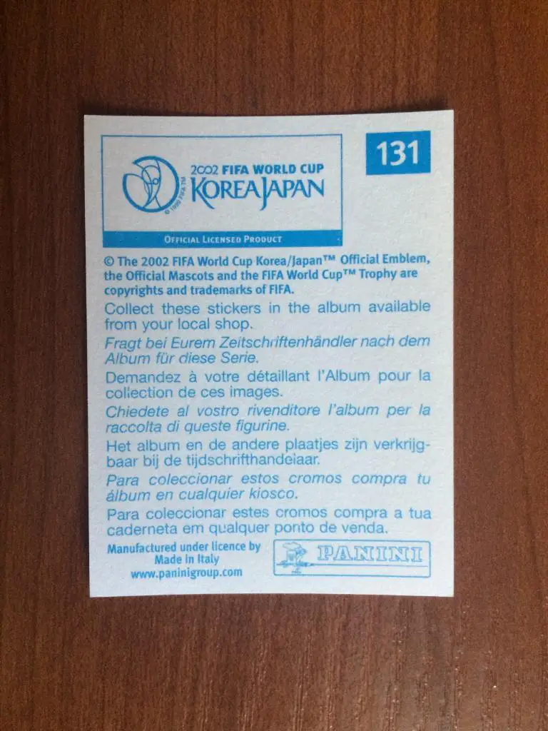 Наклейка PANINI Чемпионат Мира 2002 Milan Osterc № 131 1