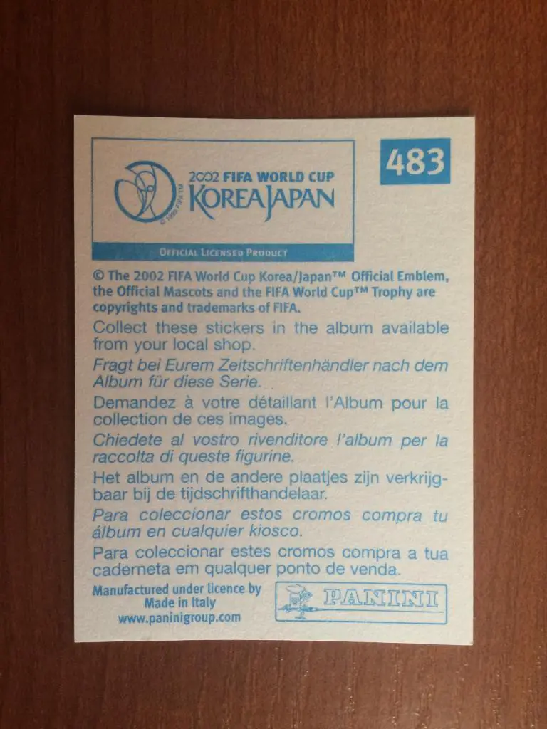 Наклейка PANINI Чемпионат Мира 2002 Zvonimir Soldo № 483 1