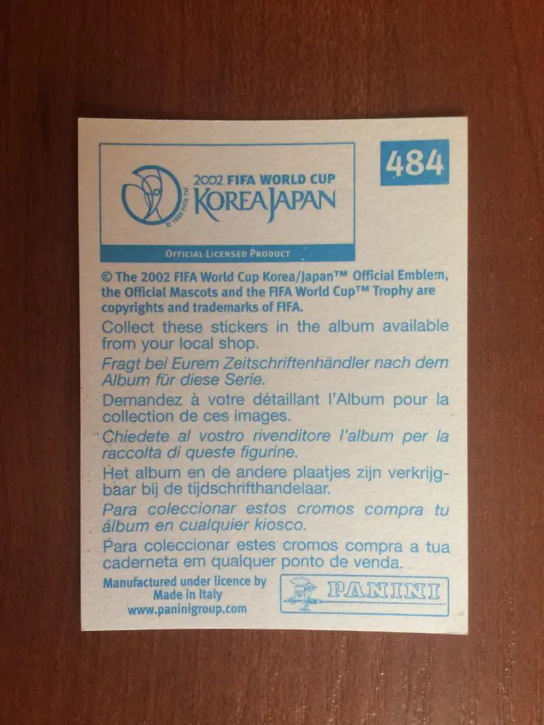 Наклейка PANINI Чемпионат Мира 2002 Niko Kovac № 484 1