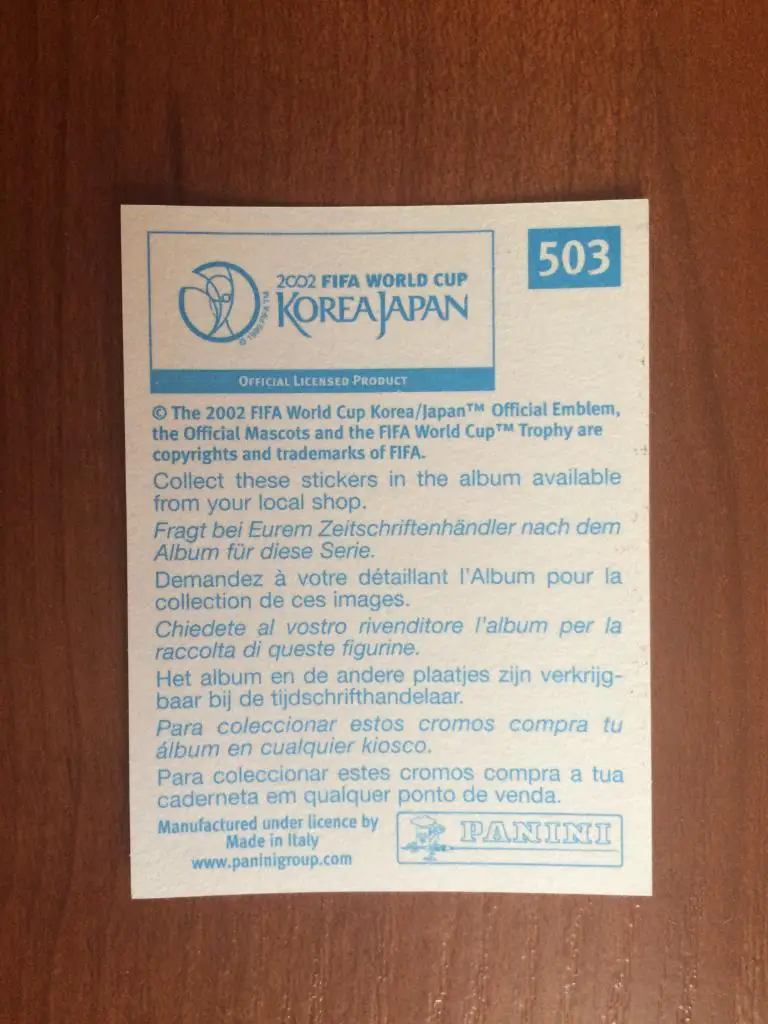 Наклейка PANINI Чемпионат Мира 2002 Victor Ruiz № 503 1