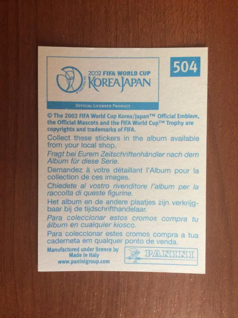 Наклейка PANINI Чемпионат Мира 2002 Alberto Garcia Aspe № 504 1