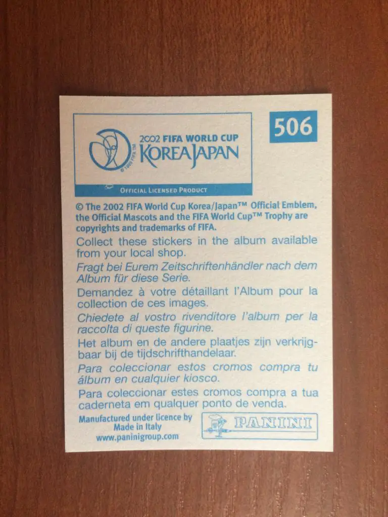 Наклейка PANINI Чемпионат Мира 2002 Jesus Arellano № 506 1