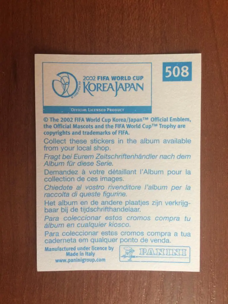 Наклейка PANINI Чемпионат Мира 2002 Cuauhtemoc Blanco № 508 1