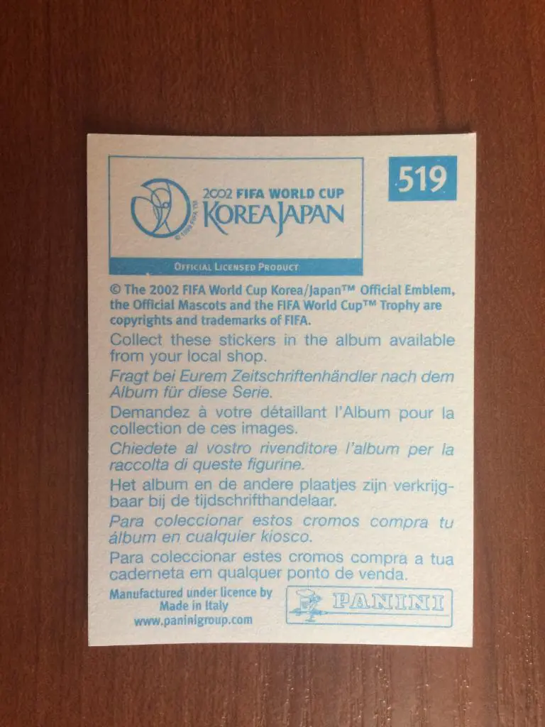 Наклейка PANINI Чемпионат Мира 2002 Alex Aguinaga/Ivan Kaviedes № 519 1