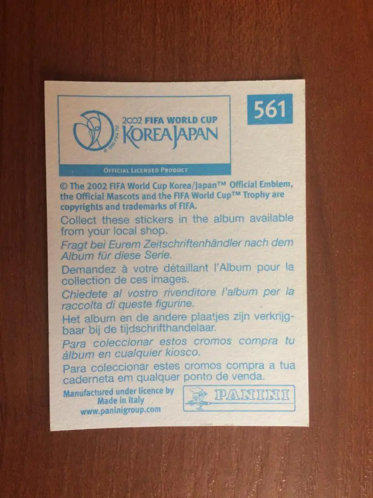 Наклейка PANINI Чемпионат Мира 2002 Bart Goor № 561 1