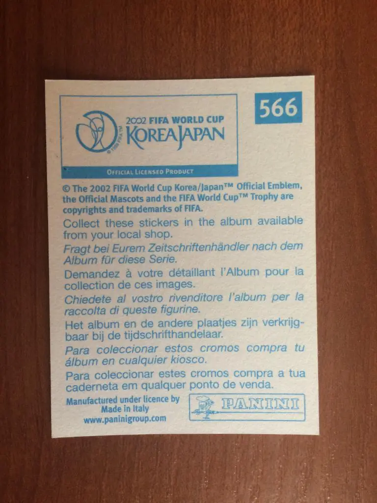Наклейка PANINI Чемпионат Мира 2002 Frederic Herpoel № 566 1