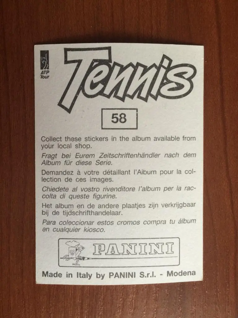 Наклейка PANINI Теннис 1994 Thierry Champion № 58 1