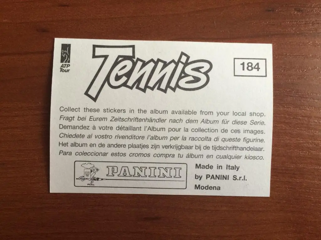 Наклейка PANINI Теннис 1994 Backhand - Stefan Edberg № 184 1