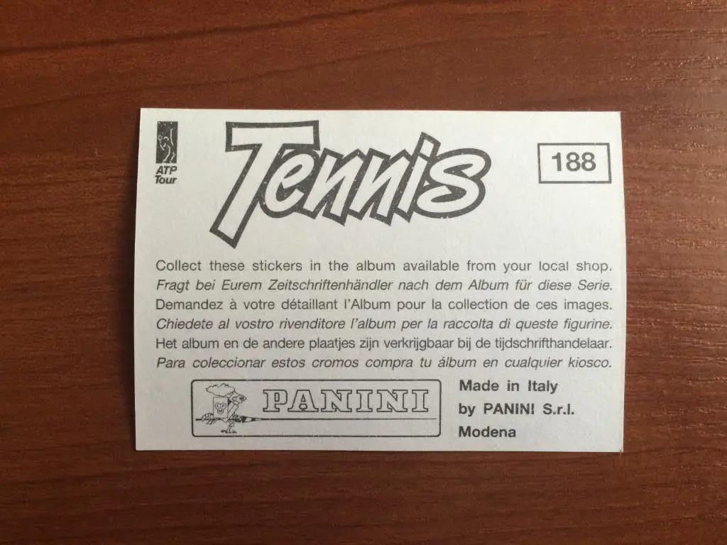 Наклейка PANINI Теннис 1994 Volley - Pete Sampras № 188 1