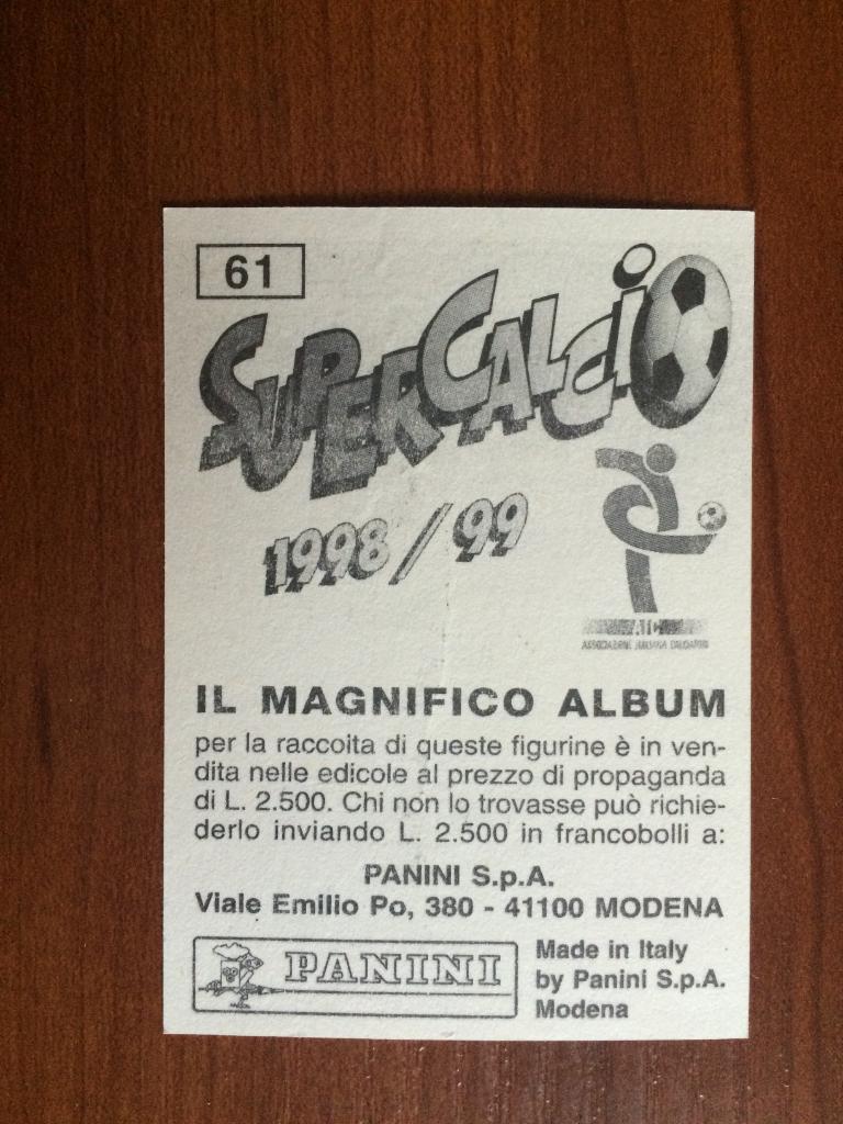 Наклейка PANINI Supercalcio 1998-1999 Валерио Берготто № 61 1
