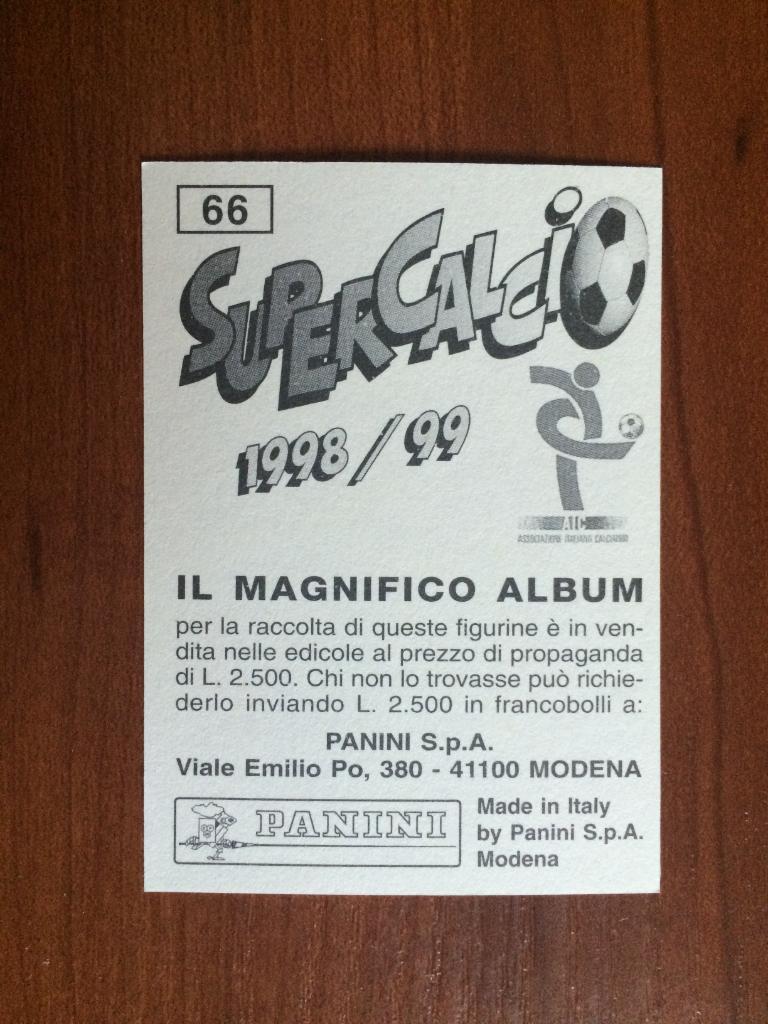 Наклейка PANINI Supercalcio 1998-1999 Микеле Параматти № 66 1