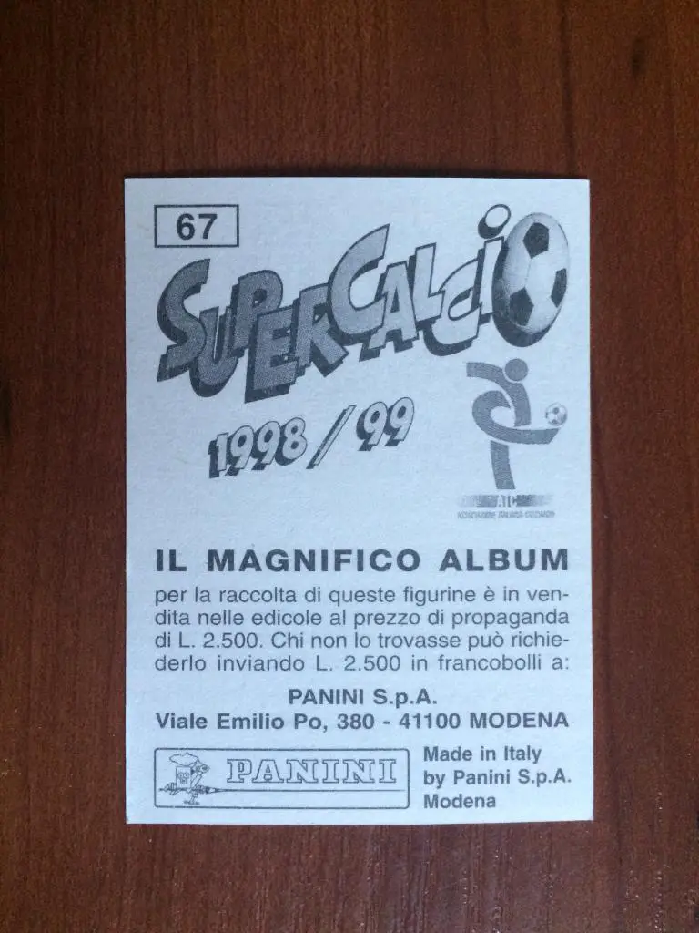 Наклейка PANINI Supercalcio 1998-1999 Винсан Кандела № 67 1