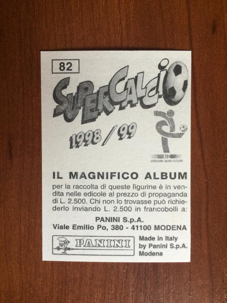 Наклейка PANINI Supercalcio 1998-1999 Джузеппе Якини № 82 1