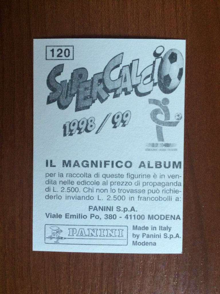 Наклейка PANINI Supercalcio 1998-1999 Джузеппе Синьори № 120 1