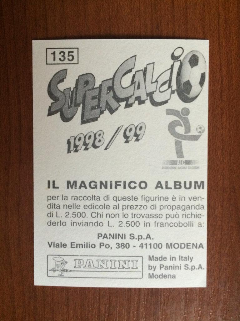 Наклейка PANINI Supercalcio 1998-1999 Филиппо Маньеро № 135 1