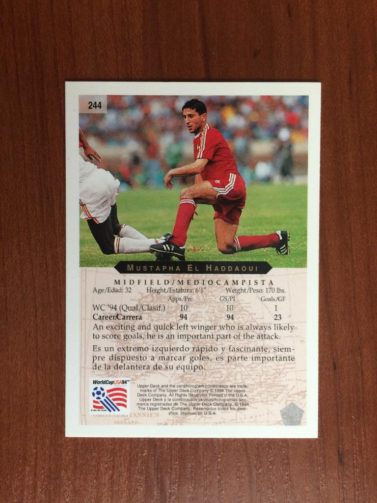 Карточка 1994 Upper Deck World Cup English/Spanish Mustapha El Haddaoui № 244 1