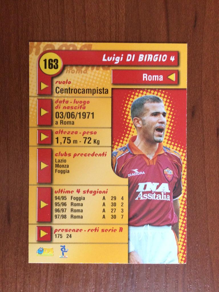 Карточка Luigi Di Biagio Roma серия DS Pianeta Calcio 1998-1999 № 163 1