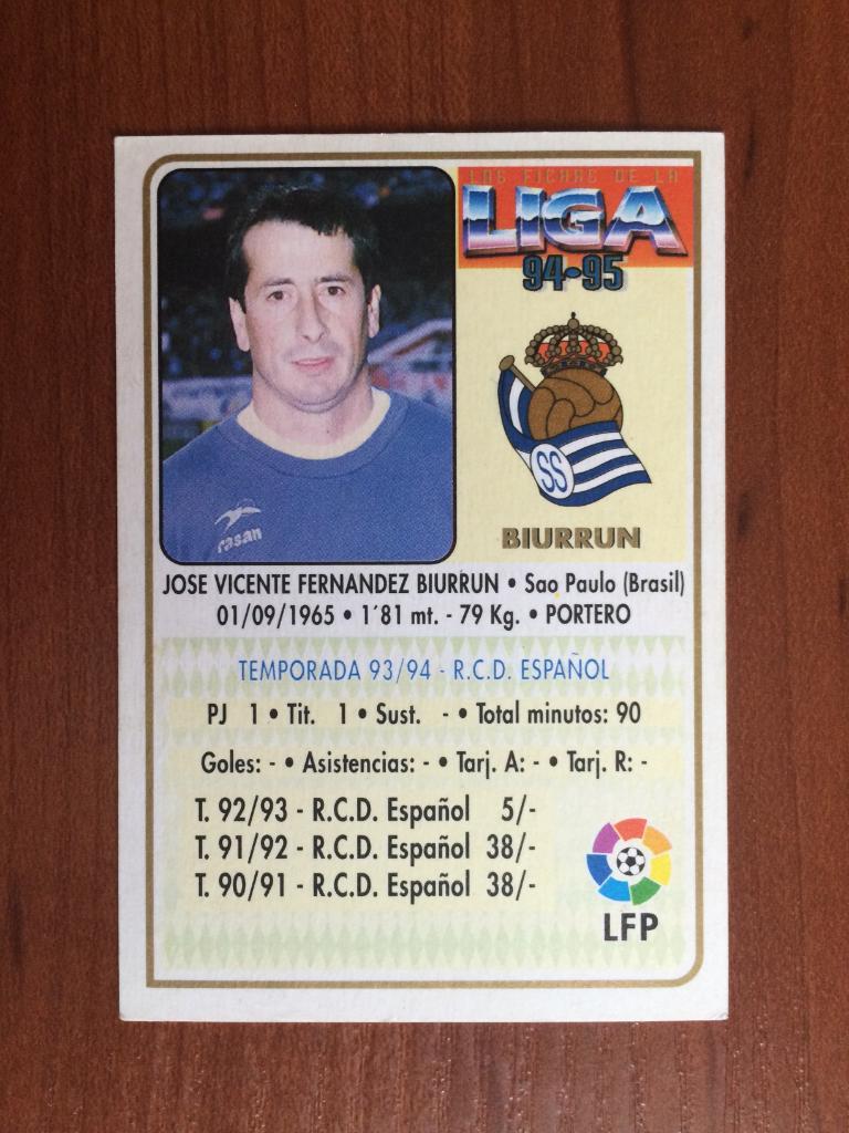 Карточка Biurrun серия MUNDICROMO Испанская Лига 1994-1995 № 185a 1