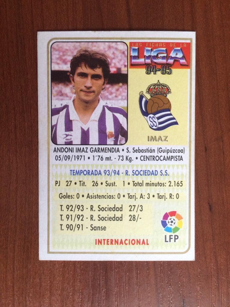 Карточка Imaz серия MUNDICROMO Испанская Лига 1994-1995 № 191 1