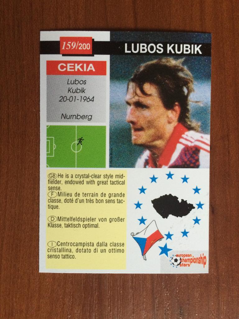 Карточка Lubos Kubik PLASCOT European Championship Stars 1996 № 159 1