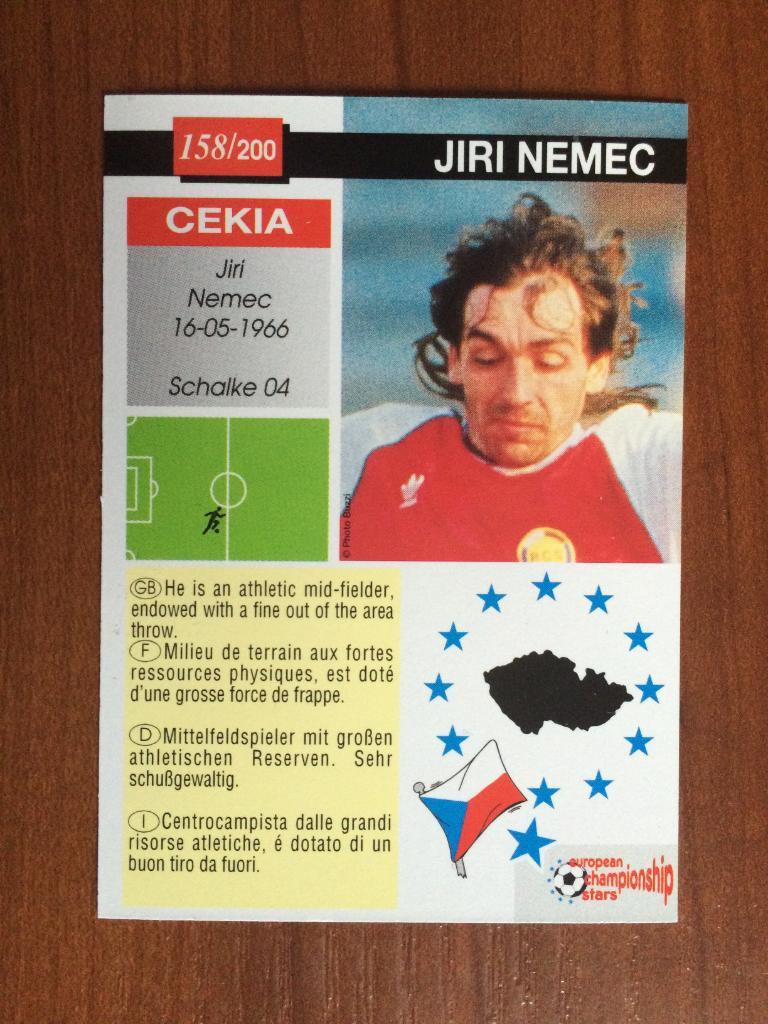 Карточка Jiri Nemec PLASCOT European Championship Stars 1996 № 158 1