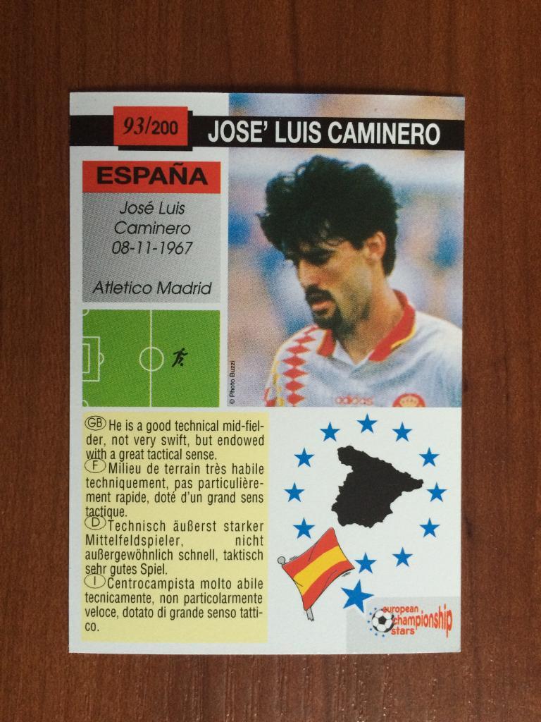 Карточка Jose Luis Caminero PLASCOT European Championship Stars 1996 № 93 1