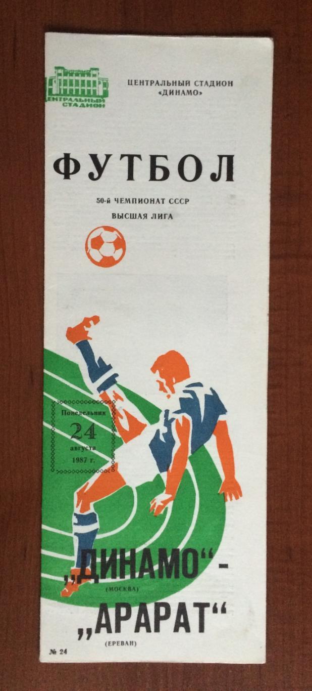 Программа Динамо Москва - Арарат Ереван 24.08.1987 год