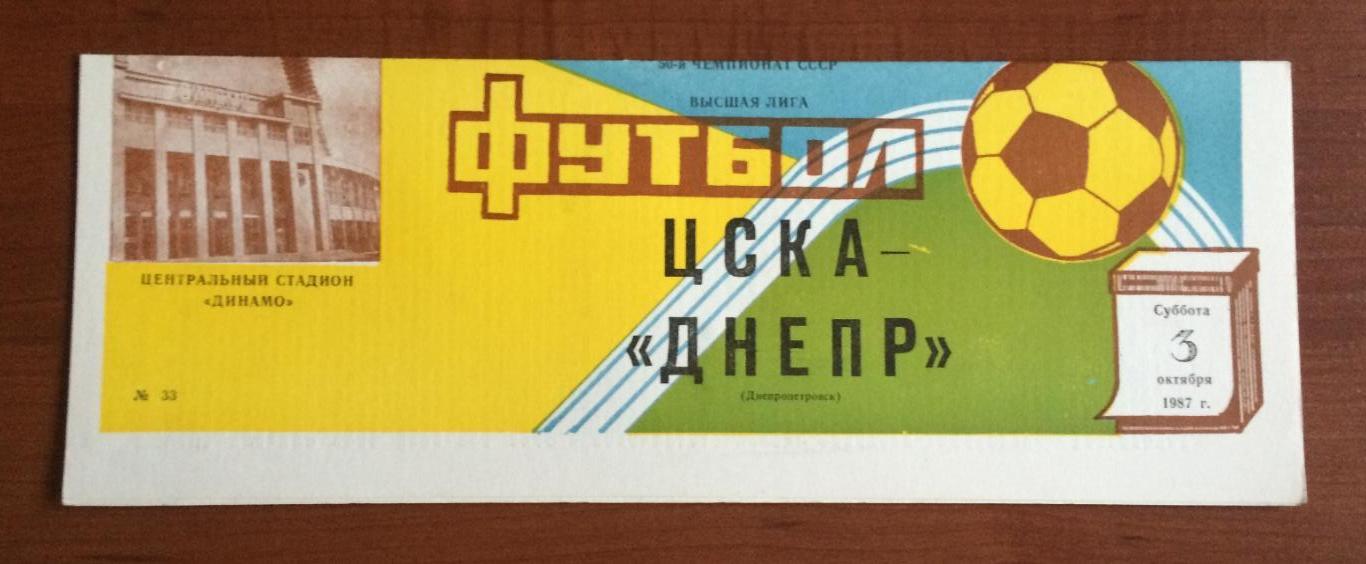 Программа ЦСКА Москва - Днепр Днепропетровск 03.10.1987 год