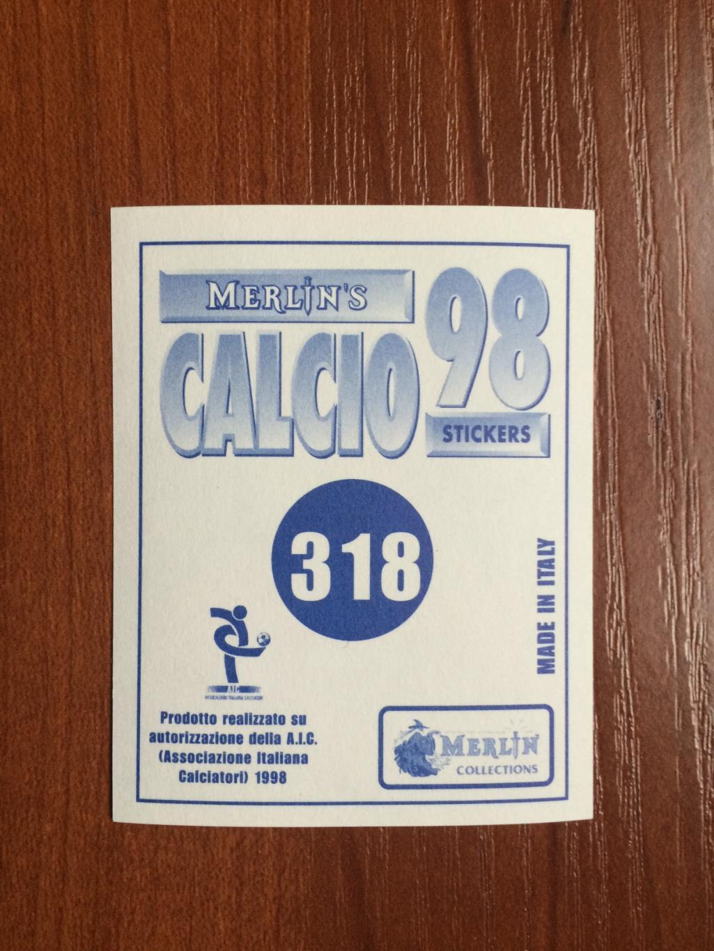 Наклейка MERLIN Итальянский Футбол 1997-1998 Aladino Valoti № 318 1