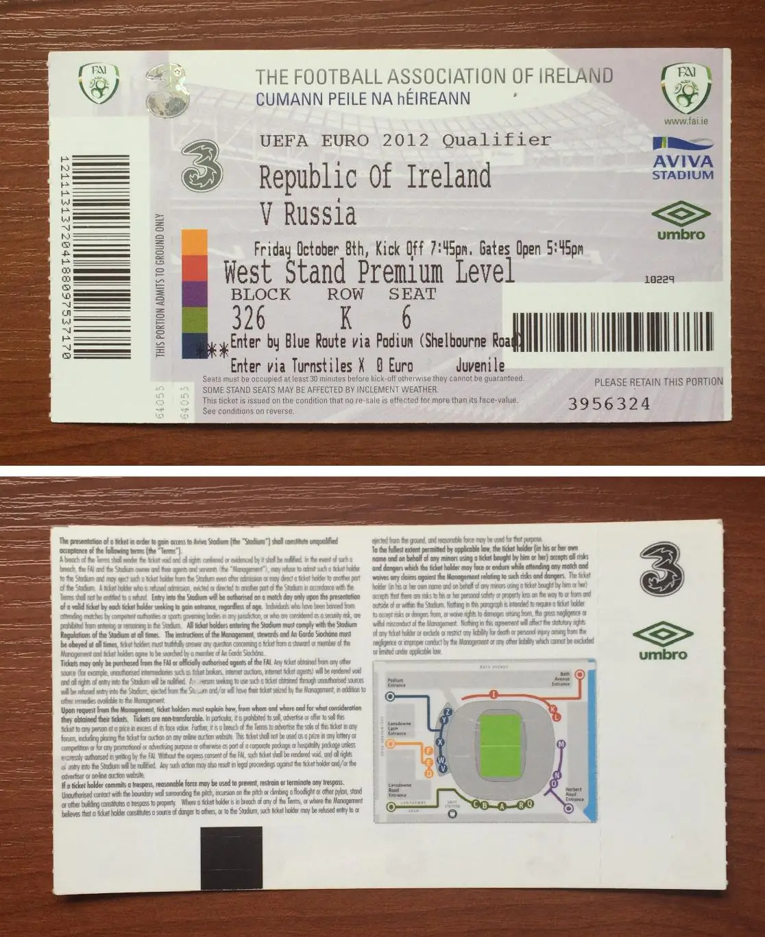 Билет Ирландия - Россия 08.10.2010 год