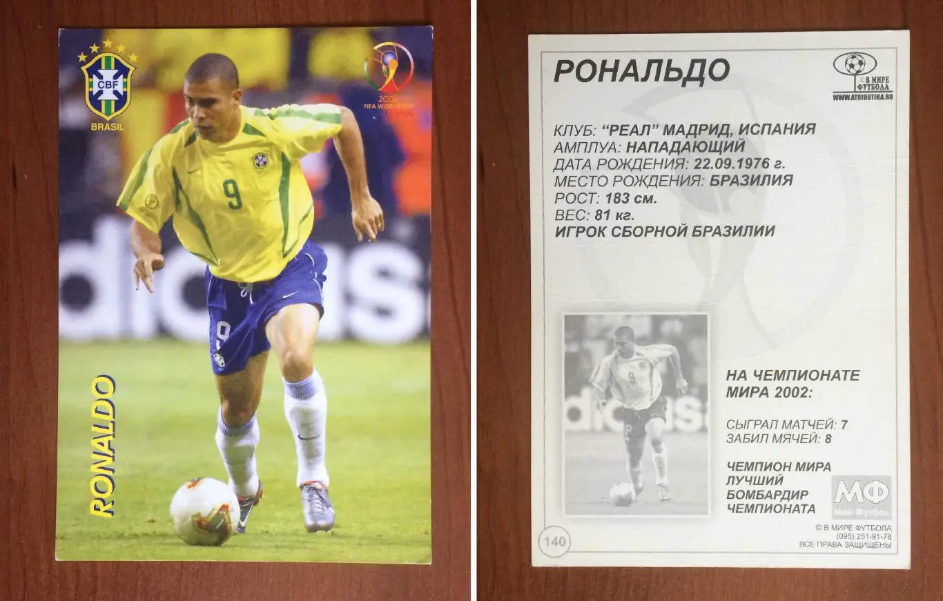 Открытка Рональдо сборная Бразилия серия в Мире Футбола