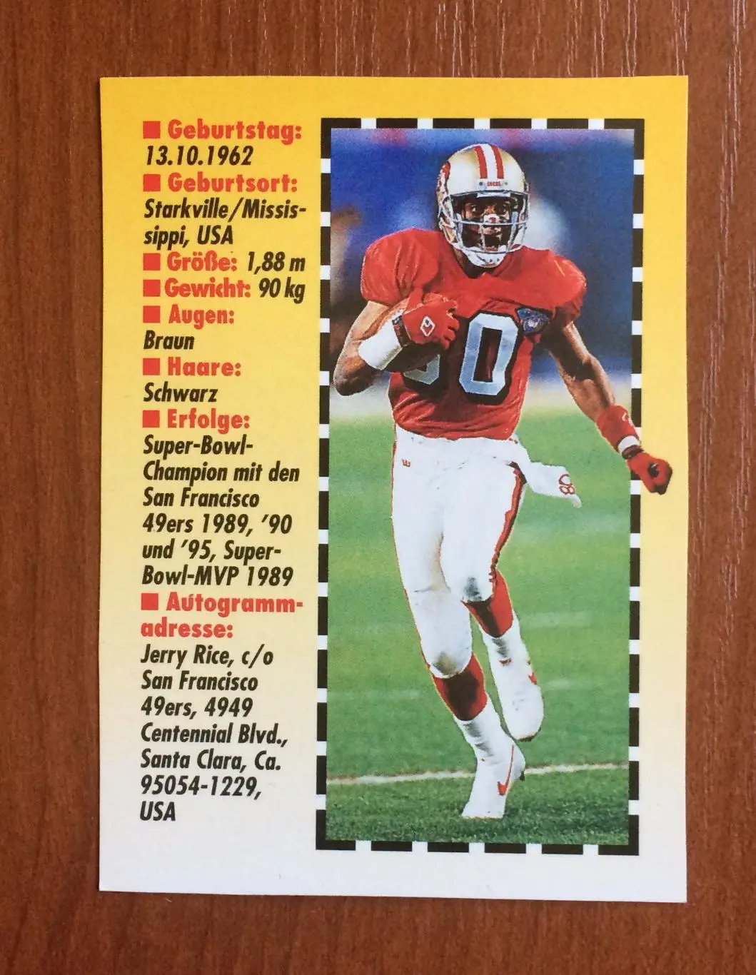 Карточка Jerry Rice Джерри Райс Американский футбол 2
